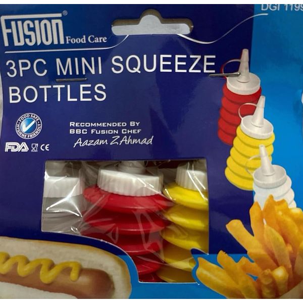 PADMASHRE 3PC Mini Squeeze Plastic Sauce Bottles Assorted Colours