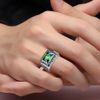 Bonlavie Silver Men's Ring Green Emerald Ring for Men Size S