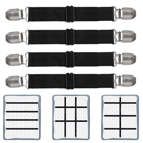 Adjustable Bed Sheet Clips, Sheet Fasteners Holder Straps and Suspender, Gripper, Extend From 21" to 80" Long Style Elastic Fasteners Bands Heavy Duty Suit for Mattress, Sofa, Couch, Recliner and More