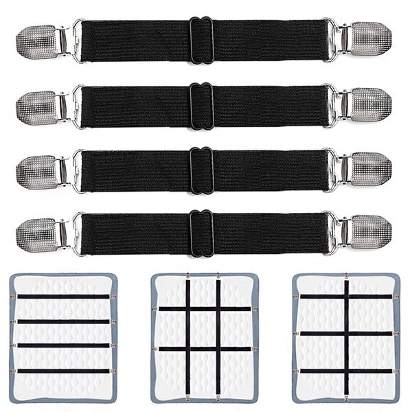 Adjustable Bed Sheet Clips, Sheet Fasteners Holder Straps and Suspender, Gripper, Extend From 21" to 80" Long Style Elastic Fasteners Bands Heavy Duty Suit for Mattress, Sofa, Couch, Recliner and More