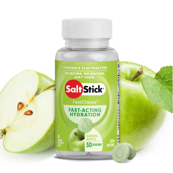 SaltStick Electrolyte FastChews - Green Apple Chewable Electrolyte Tablets - Salt Tablets for Runners, Electrolyte Chews for Hydration - 60 Count