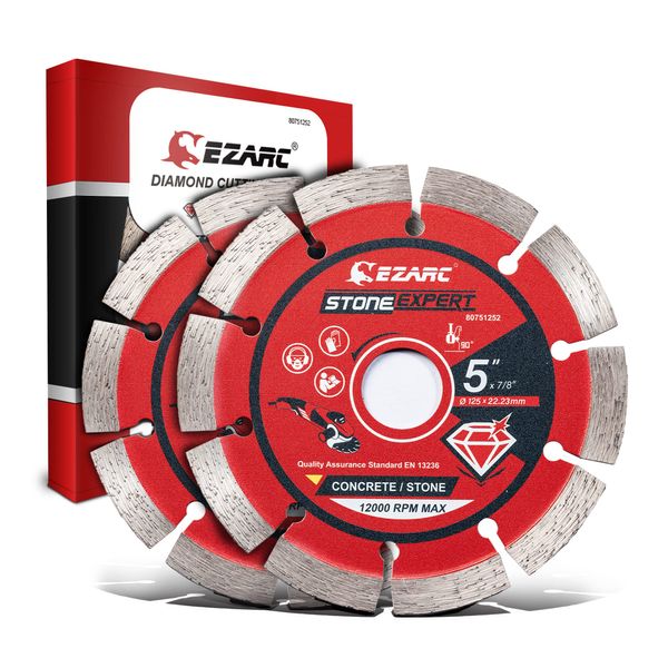 EZARC Diamond Cutting Discs, 125mm Segmented Diamond Cutting Accessory for Angle Grinder, Cutting Wheel for Dry and Wet Cutting Stone, Concrete, Marble, Granite, Brick, Masonry & Curb (2-Pack)