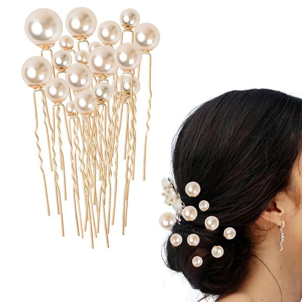 Wedding Pearl Hair Pins for Women Bride Pearl Hair Clip Accessories for Women U Shape Hair Pin Barrettes for Girls Bridesmaid Hair Pearls Pin for Bridal Flower Pin for Proms Party Gold Hairpin 18Pcs