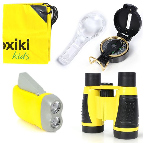 Boxiki Kids Outdoor Explorer Kit w/Kids Binoculars, Magnifying Glass, Compass, Torch & Backpack - Outdoor Toys for 3+ Year Old Boys & Girls - Adventure Kit for Nature Exploration