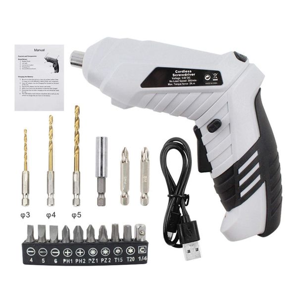 Cordless Drill, Professional Electric Screw Driver Set, 19pcs for Home Improvement & DIY Project with 3 Drill Bit, 1 Connector, 12 Screwdriver Head, 1 USB Cable