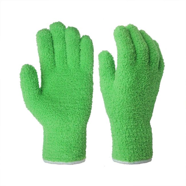 Evridwear Microfiber Dusting Gloves , Dusting Cleaning Glove for Plants,  Blinds, Lamps,and Small Hard to Reach Corners (Green 2 Pairs) 