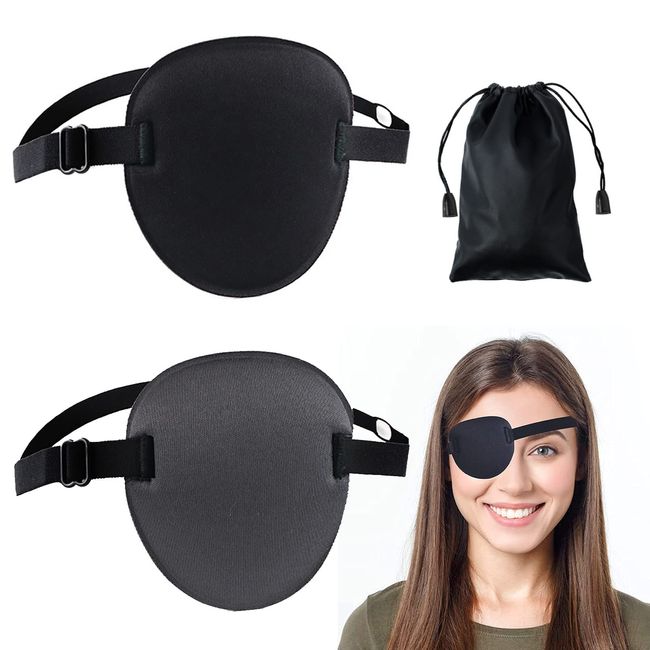 Eye Patches for Adults and Kids, 2 Pcs 3D Adjustable Eyepatch for Left & Right Eye Single Eye Patches Comfortable Amblyopia Lazy Eye Patches, Black+Gray