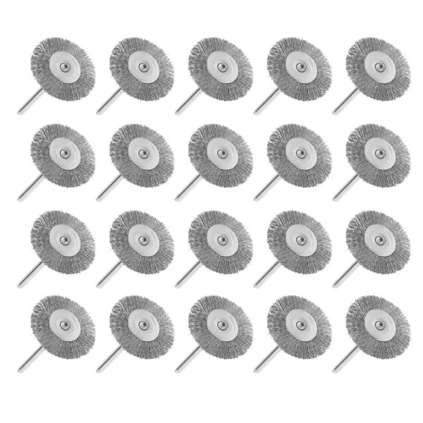 Wire Brushes, Set of 20, 0.1 inch (3 mm) Axis, Rutor, Wheel Type, T-Shape, Wheel Brush, Stainless Steel Brush, 0.9 inch (22 mm) Diameter, Grinding Brush, Polishing Brush, Polishing Tool, Polishing