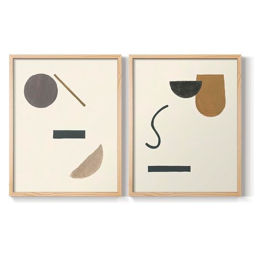 Renditions Gallery Set of 2 Peel & Stick Framed Prints, Abstract Wall Art, Interconnected Geometrical Shapes Wall Decor, Re-Stickable - Ready to Hang - 8"x10" Natural Frame LT583