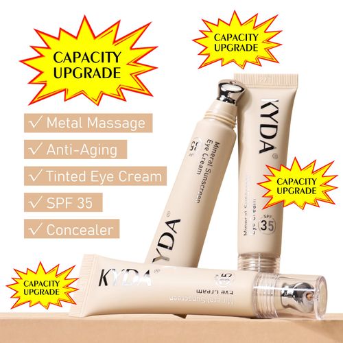 KYDA Mineral Sunscreen Eye Cream, 3-in-1 Anti-Aging Under Eye Cream Concealer for Dark Circle and Fine Lines, SPF 35, Under Eye Brightener/Color Corrector, Light