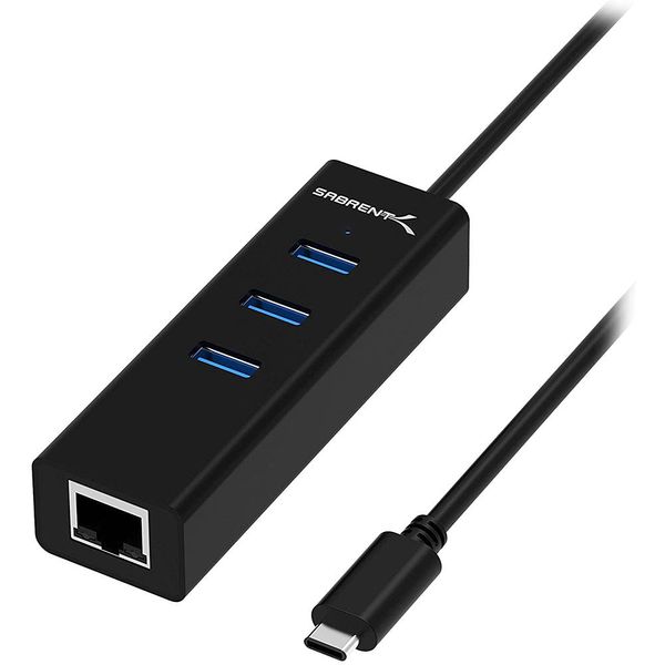 SABRENT USB C hub with Ethernet adapter, USB-C 3.2 data hubs, multiple USB Splitter, USB extension with 1000 Mbps Lan network port, for PS5, laptop, PC, printer, USB stick, MacBook, etc. (HB-NTUC)