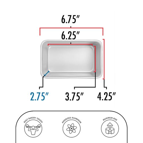Fat Daddio's BP-5641 Anodized Aluminum Bread Loaf Pan, 6.375 x 3.75 x 2.75 Inch