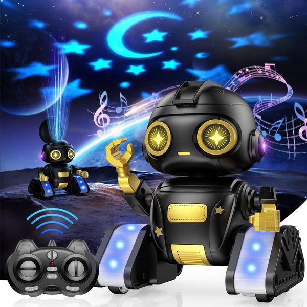 Chaox Robot Toys for Boys,RC Robot with Gesture Sensing & LED Eyes,Star Projector and Music,Kids Toys for 3+ Age(Black)