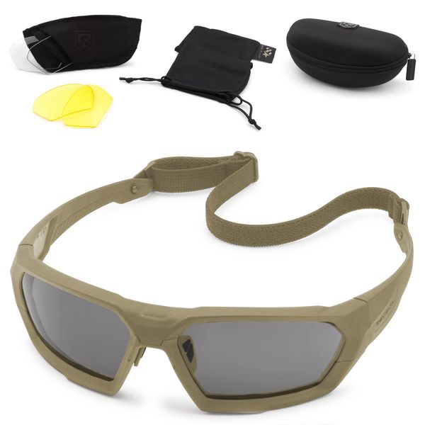 Revision Military ShadowStrike Deluxe Yellow Kit - Tan - Anti-Fog, Tactical Military Ballistic and Eye Protection Sunglasses