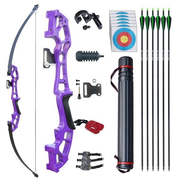 D&Q Archery 50" Takedown Bow and Arrows Set for Adults 30lb 40lb Metal Riser Right Hand Longbow Kit for Beginner to Intermediate Hunting Target(Purple, 30lb)