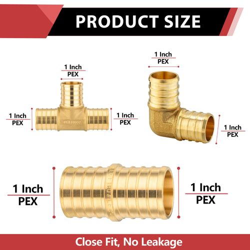 30-Pack EFIELD 1 Inch PEX Crimp Fittings Combo, Elbow(10pcs) Tee(10pcs) Coupling(10pcs), ASTM F1807, No Lead Brass Fittings, cUPC Certified