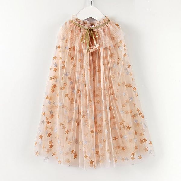 TPMG Princess Tulle Cape for Little Girls Halloween Costume Cloak Dress Up Clothes Pretend Play Party, Sparkling Apricot