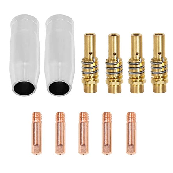 MB15AK MIG Welder Consumable Accessory 11 PCS, Welding Torch of Conical Nozzle Gas Nozzle Holder, 0.6mm 0.8mm 1.0mm Contact Tips for 15AK Torch Gun Welding Machine, Multiple Choices for You