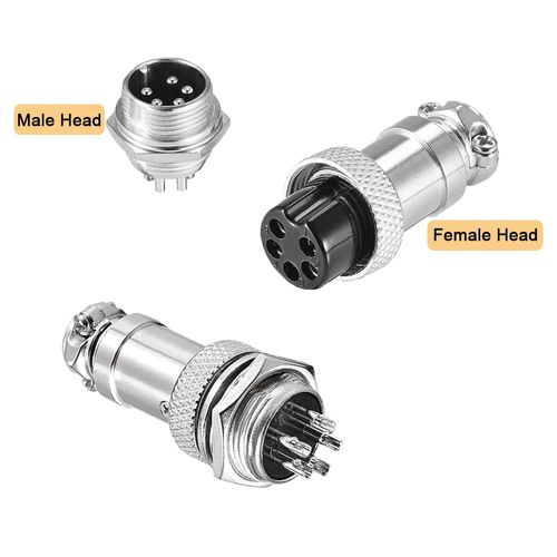 Aiqeer 6 Pcs GX16 Aviation Connector Set, 16 mm Thread Panel Metal Aviation Cable Connector, 5A Male Female Aviation Connector Plug Socket Kit, with Rubber Cap (4 Pin/5 Pin/6 Pin)