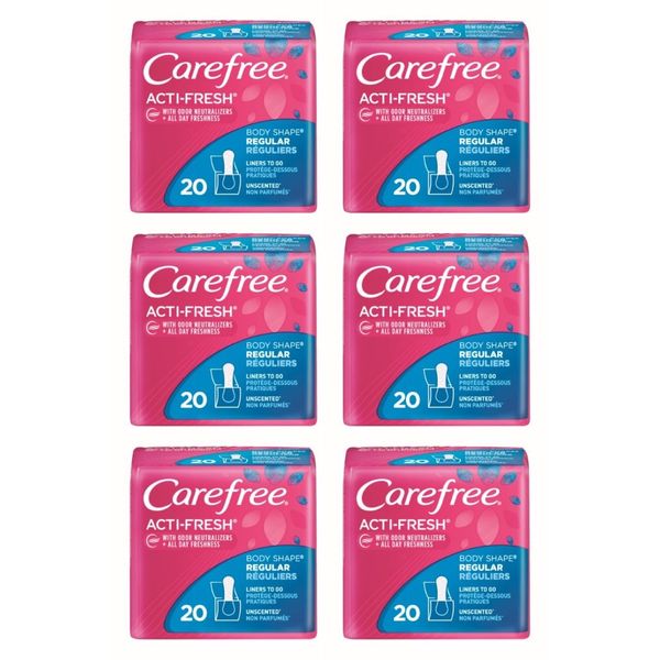 Carefree Acti-Fresh Body Shape Regular to Go Unscented Pantiliners, 20 Count (Pack of 6)