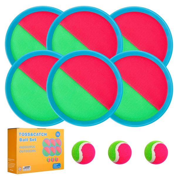 Miasno Toss and Catch Ball Set, Spike Ball Game for Kids Ages 4-8, Outdoor Toys for Beach, Lawn, Park, Family Play, Party, Travel, 6 Paddles, 3 Balls, Storage Bag