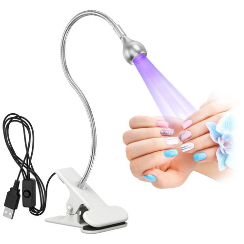 UV Glue Curing Lamp, AISEELY Nail Dryer LED Nail Lamp, 3W USB Glue Lamp Ultraviolet Violet Light with Clip and Switch, for Mobile Phone and Circuit Board Repair (Silver)