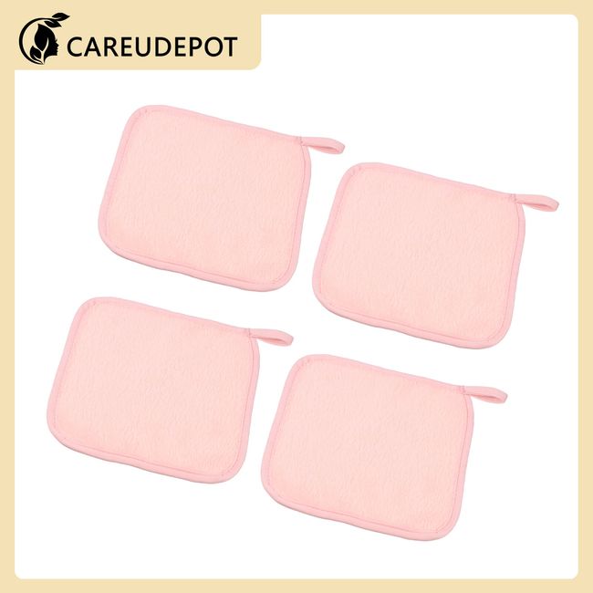 4Pcs Makeup Removal Cleaning Cloth Makeup Remover Cleaning Towels Pink 8''x8''