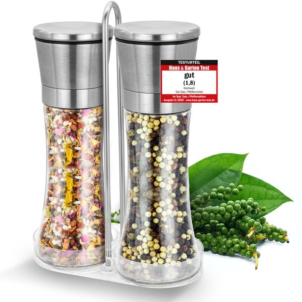 HEIMWERT Salz und Pfeffermühle Set - Geschmacksexplosion durch Spezial Mahlwerk - Salzmühle Gewürzmühle Pfeffermühle mit Keramikmahlwerk und Edelstahl Menage Salt Pepper Grinder Mill Mühle