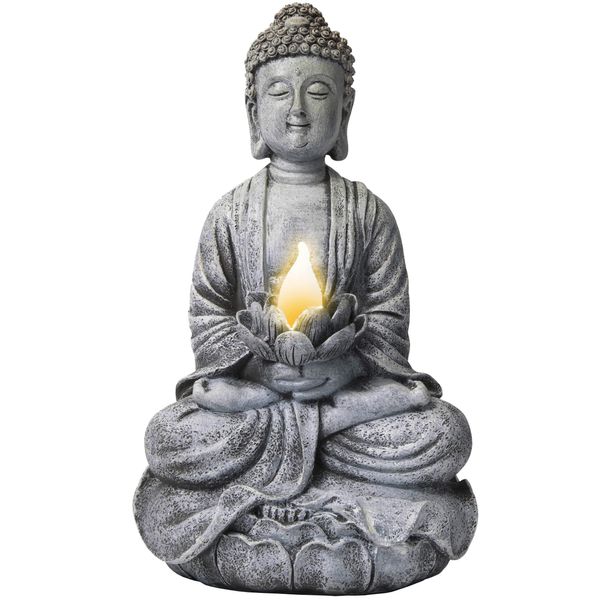 VP Home Buddha Statue for Home and Outdoor Decor, Solar Powered Flickering LED Garden Light, Zen Meditation, Spiritual Room Decor (Zen Buddha)