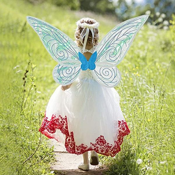 Lucakuins Fairy Wings for Girls Halloween Costumes,Girls Butterfly Fairy Wings for Fairy Costumes Sparkle Fairy Princess Wings Party Favor (Green Fairy Wings)