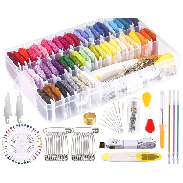 MIAHART 158 Pcs Embroidery Floss 57 Color Embroidery Threads and Cross Stitch Tool Kits for Friendship Bracelet String Making with Organizer Box