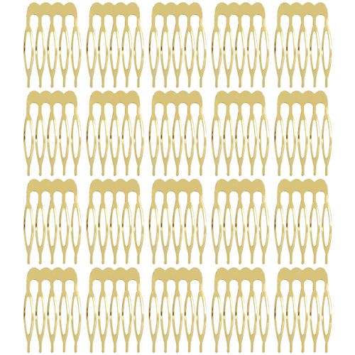 Lawie 20 Pack Bulk 5 Teeth Gold Metal Side Hair Combs Plain Blank Crafting DIY Wire Slide Combs Wedding Bridal Veil Combs Decorative Headpiece French Twist Updo Clip Bun Holder Hair Accessories