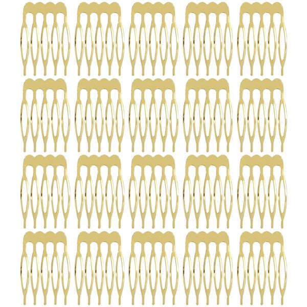 Lawie 20 Pack Bulk 5 Teeth Gold Metal Side Hair Combs Plain Blank Crafting DIY Wire Slide Combs Wedding Bridal Veil Combs Decorative Headpiece French Twist Updo Clip Bun Holder Hair Accessories