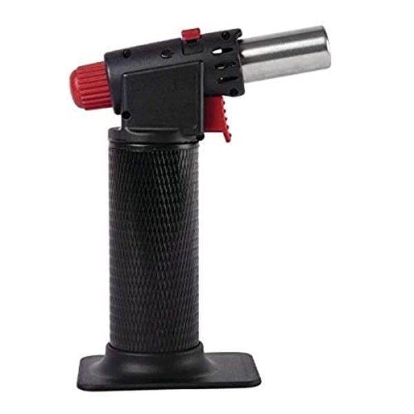 Vogue Pro-Chefs Kitchen Blow Torch, Black & Red, Powerful Extra-Wide Flame, Crème Brulee Blow Torch, Automatic Ignition & Removable Stand, Butane Fuel Sold Separately, L799