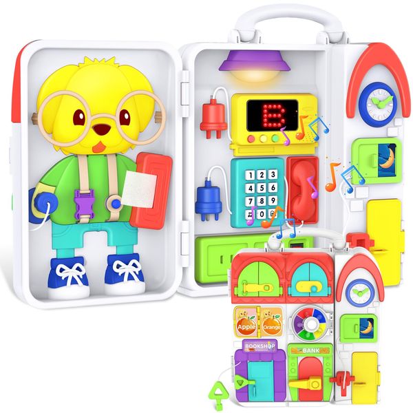 Toddler Toys for 1-2 Year Old Boy, Musical Montessori Busy Board, Early Educational Toy for Toddlers 1-3, Motor Skills Developmental Toy for 12-18 Month Age, Birthday Gift for 1+ Year Old Boy Girl