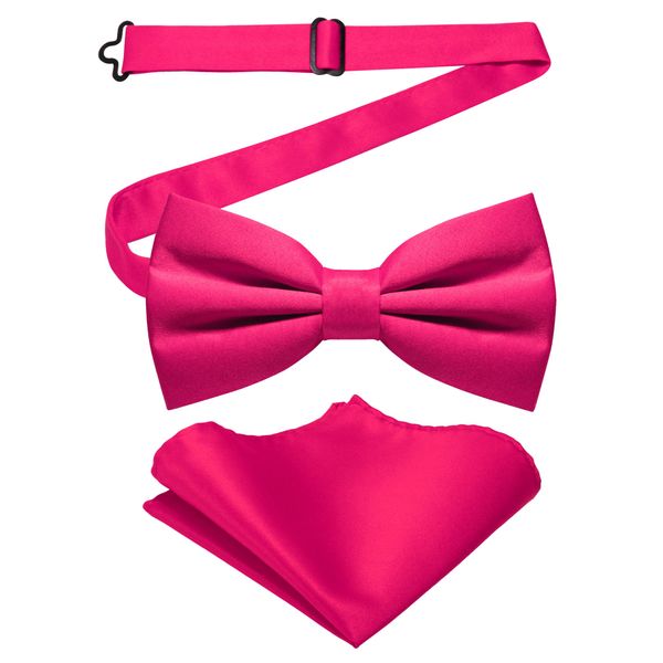 JEMYGINS Hot Pink Pre-tied Bow Tie and Pocket Square Set for Men(22)