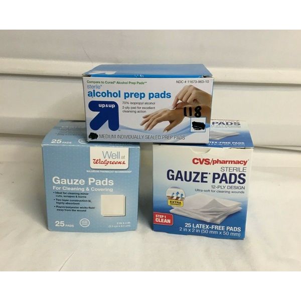 Lot CVS Walgreens 2" x 2" Sterile Gauze Pads Q 50 & Box Alcohol Prep Pads Q 118