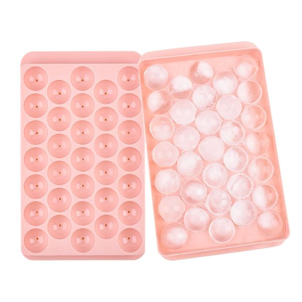 Round Ice Cube Tray with Lid, Sphere Ice Cube Mold for Freezer, Ice Ball Maker, Reusable Ice Trays for Freezer Water Whiskey Cocktail and Other Drink (Pink)