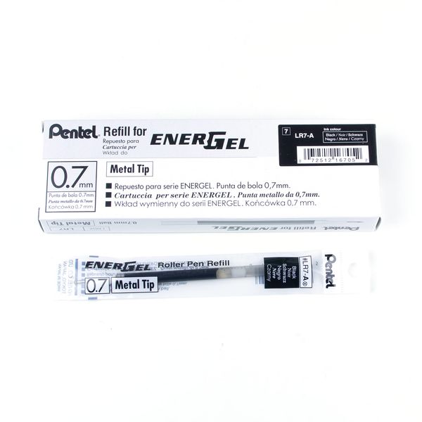 Pentel Refill Ink for BL57/BL77 EnerGel Liquid Gel Pen, Box of 12, 0.7mm, Metal Tip, Black Ink (LR7-A-12)