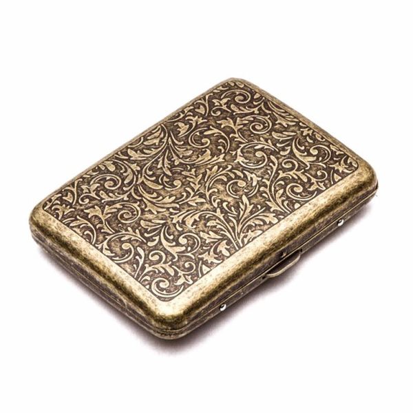 YHOUSE Cigarette Case - Retro Metal Cigarette Box Double Sided Spring Clip Open Pocket Holder for 20 Cigarettes (Golden)