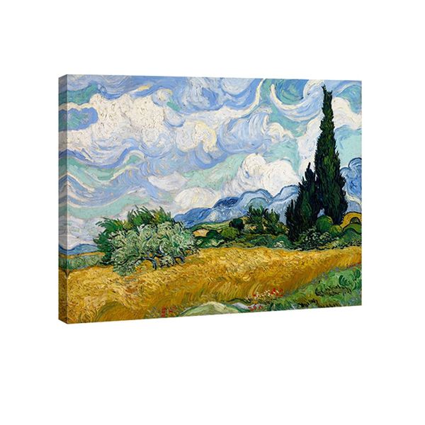 Wieco Art Wheat Field with Cypresses by Van Gogh Famous Oil Paintings Reproduction Modern Framed Landscape Giclee Canvas Prints Artwork Pictures on Canvas Wall Art for Home Office Decorations