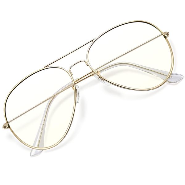 KANASTAL Blue Light Glasses Womens Blue Light Blocking Glasses Men Metal Frame Clear Lens Anti Blue Light Glasses Filter Gaming Computer - Gold Frame Clear Lens