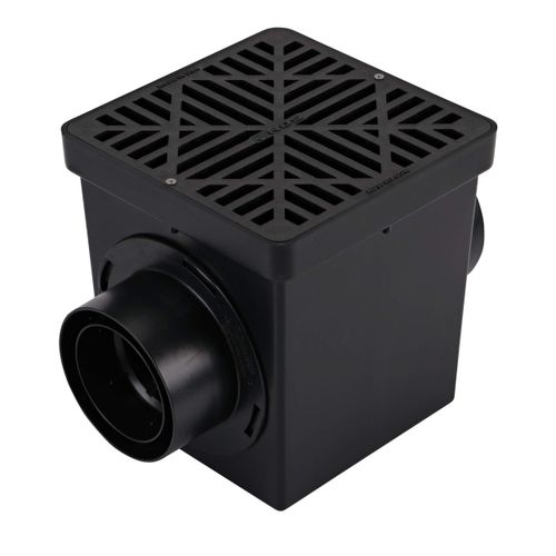 NDS 980G Square Catch Basin Drain, Diamond Design, Black Plastic, HDPE, 9 Inch
