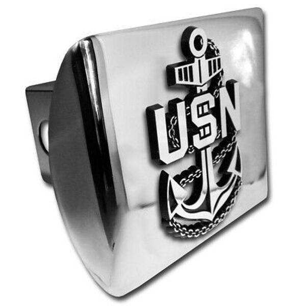 Navy Anchor Emblem on Chrome Hitch Cover