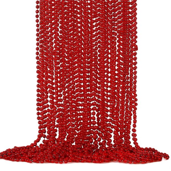 EOBOH 24PCS Bead Necklace, Red Bead Necklace Stuff Party Favors, 33" Christmas Necklaces Festival Parade Throw Accessories for Wedding Birthday Valentines Mardi Gras Xmas Celebrations Decorations