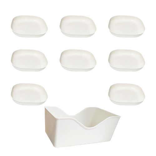 ZYCLANYANG Natural Wheat Straw Tray 8-Pack with Base, Biodegradable, 5.7 Inch Square Snack Plate, suitable for parties, camping, marriage, not breakable for easy cleaning, easy to store (Off-white)