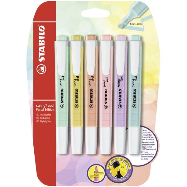 STABILO Highlighter swing cool Pastel - Pack of 6 - Assorted Colours