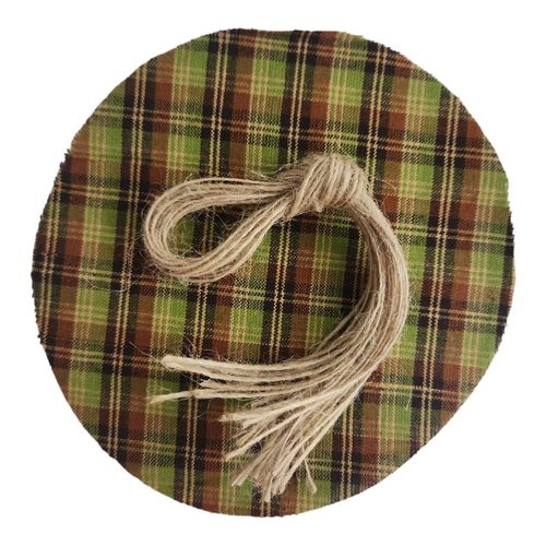 Nakpunar 12 pcs 6" Fall Fabric Jar Covers with Jute Twine Ties (Fall Homespun - Assorted Greens, 6" straight frayed sided)