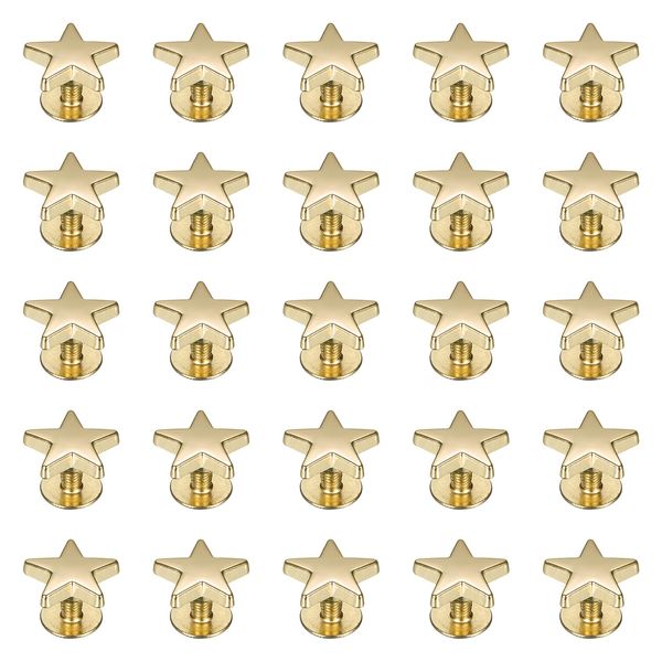 sourcing map 25 Pcs Metal Stud Rivets 12mm Star Shape Decoration Screw Back Studs, Gold