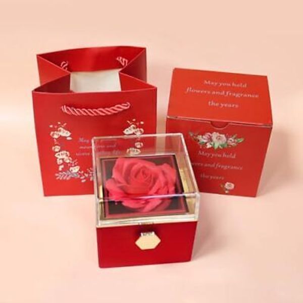 Gift for Mothers Day Rose Ring Box Velvet Jewelry Box Eternal Rose Box Red